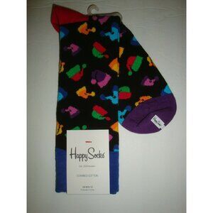 NEW HAPPY SOCKS MEN'S COMBED COTTON SOCKS BLACK MULTI-COLOR CHRISTMAS SANTA HATS